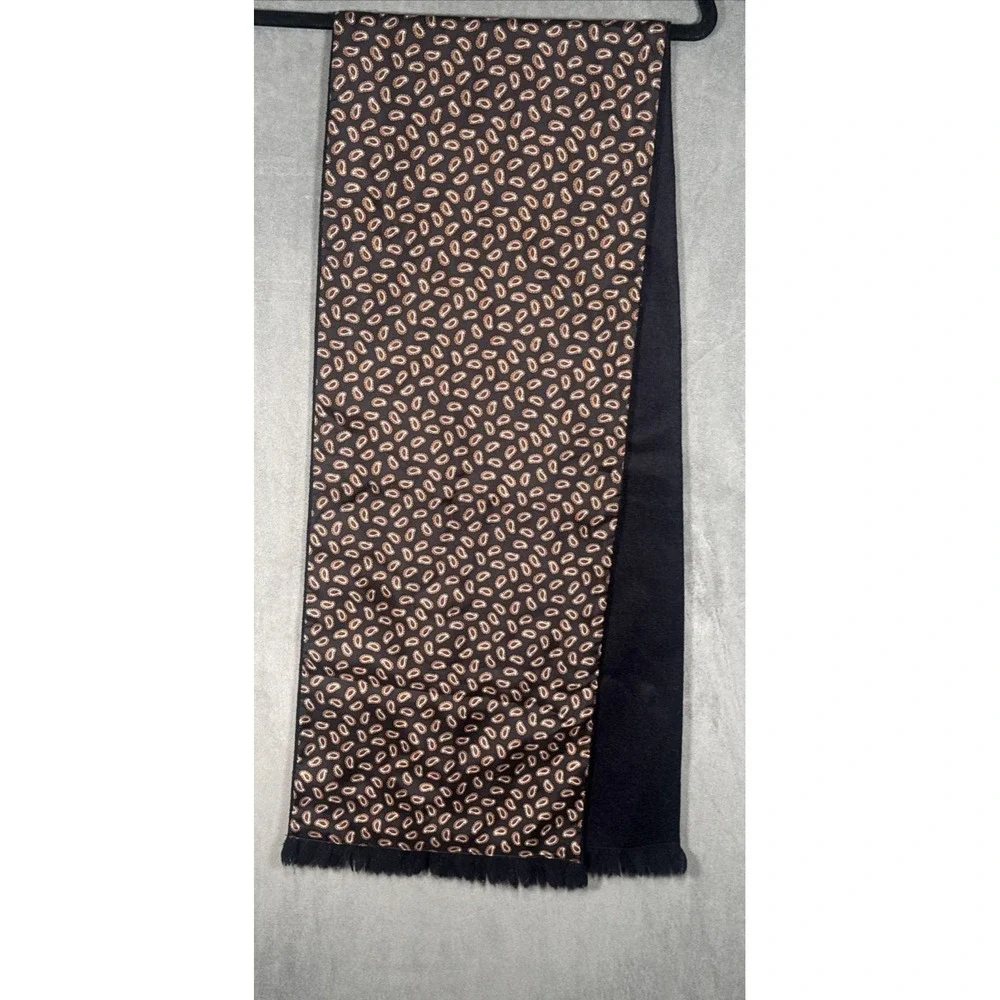 Amicale Unisex Ultrafine Lambswool Silk Scarf Paisley Black Fringe 30